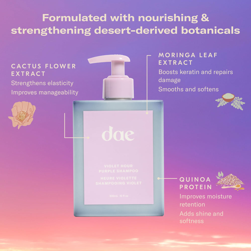 DAE Violet Hour Purple Shampoo pour ready for even distribution across strands.