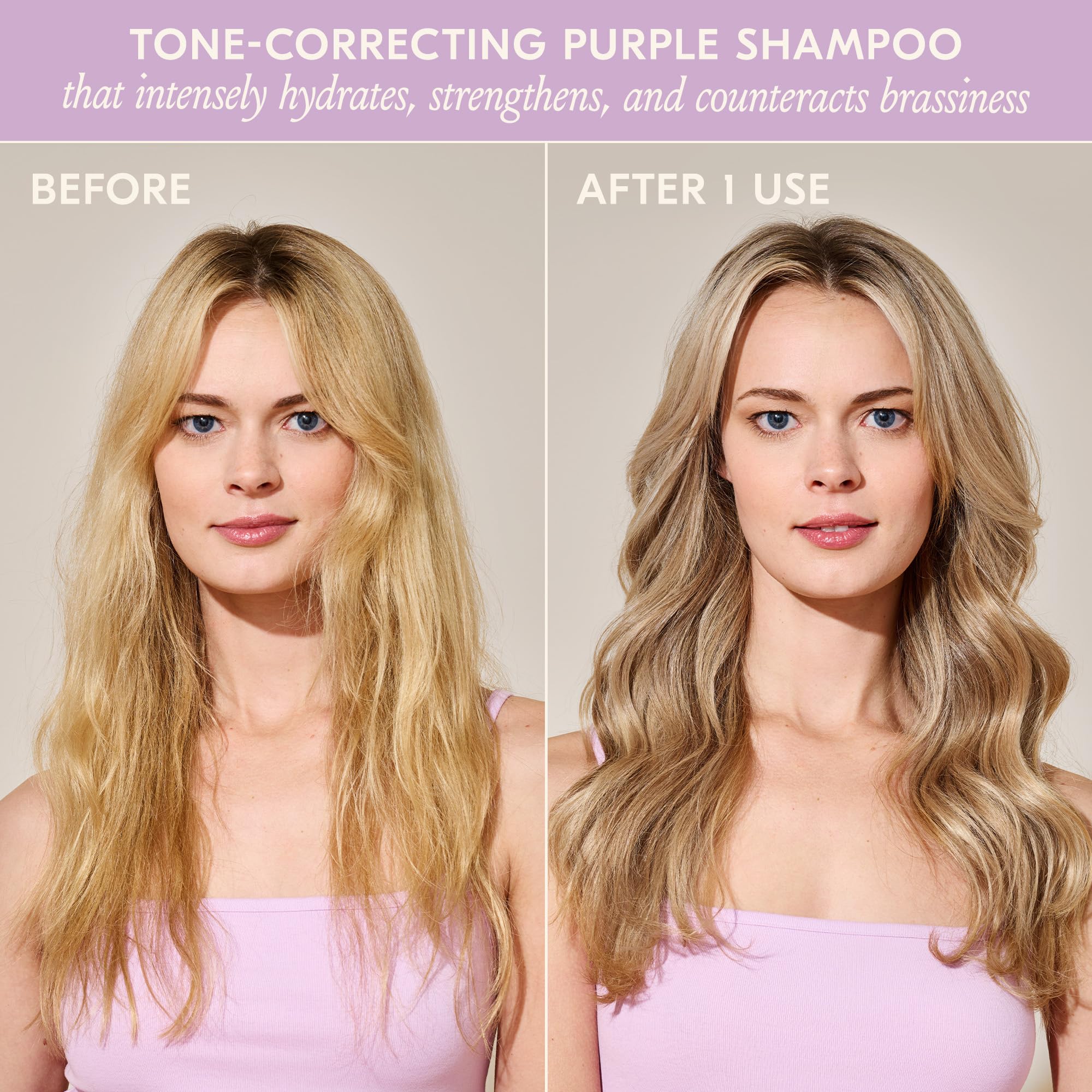 DAE Violet Hour Purple Shampoo soft-shine finish on hair after use.
