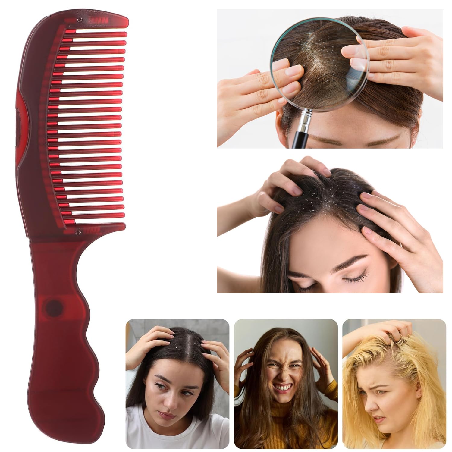 Dafeng dandruff comb red back button for quick debris wash.