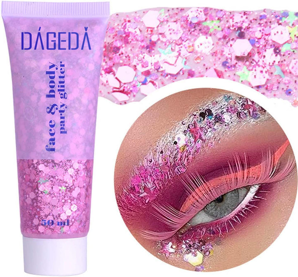 DAGEDA Body Glitter Gel pink jar closeup for party-ready glow