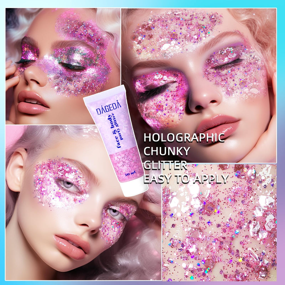 DAGEDA glitter on eyes pink shimmer enhances luminous looks