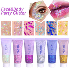 DAGEDA glitter gel face application shows easy-on gel texture for bold makeup accents