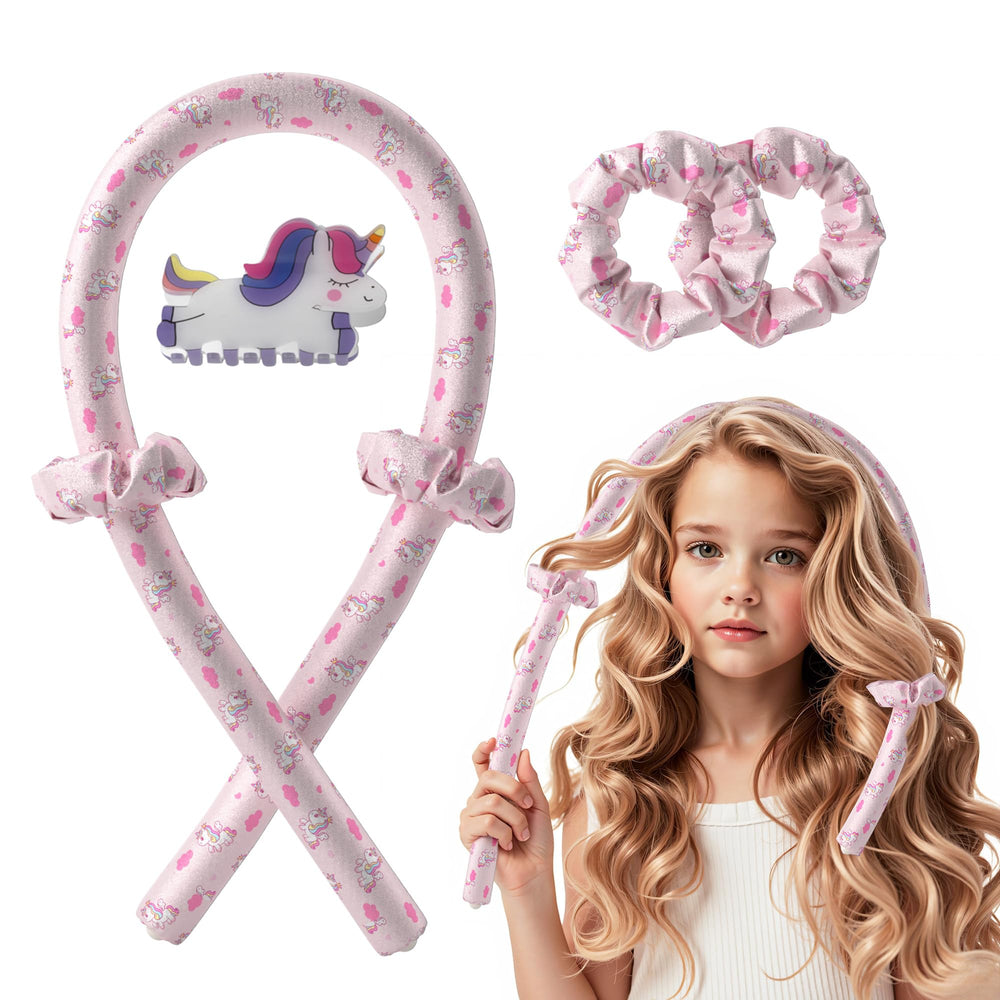 DAGORTE girls heatless curls overnight unicorn roller pink close-up showing gentle, heat-free styling
