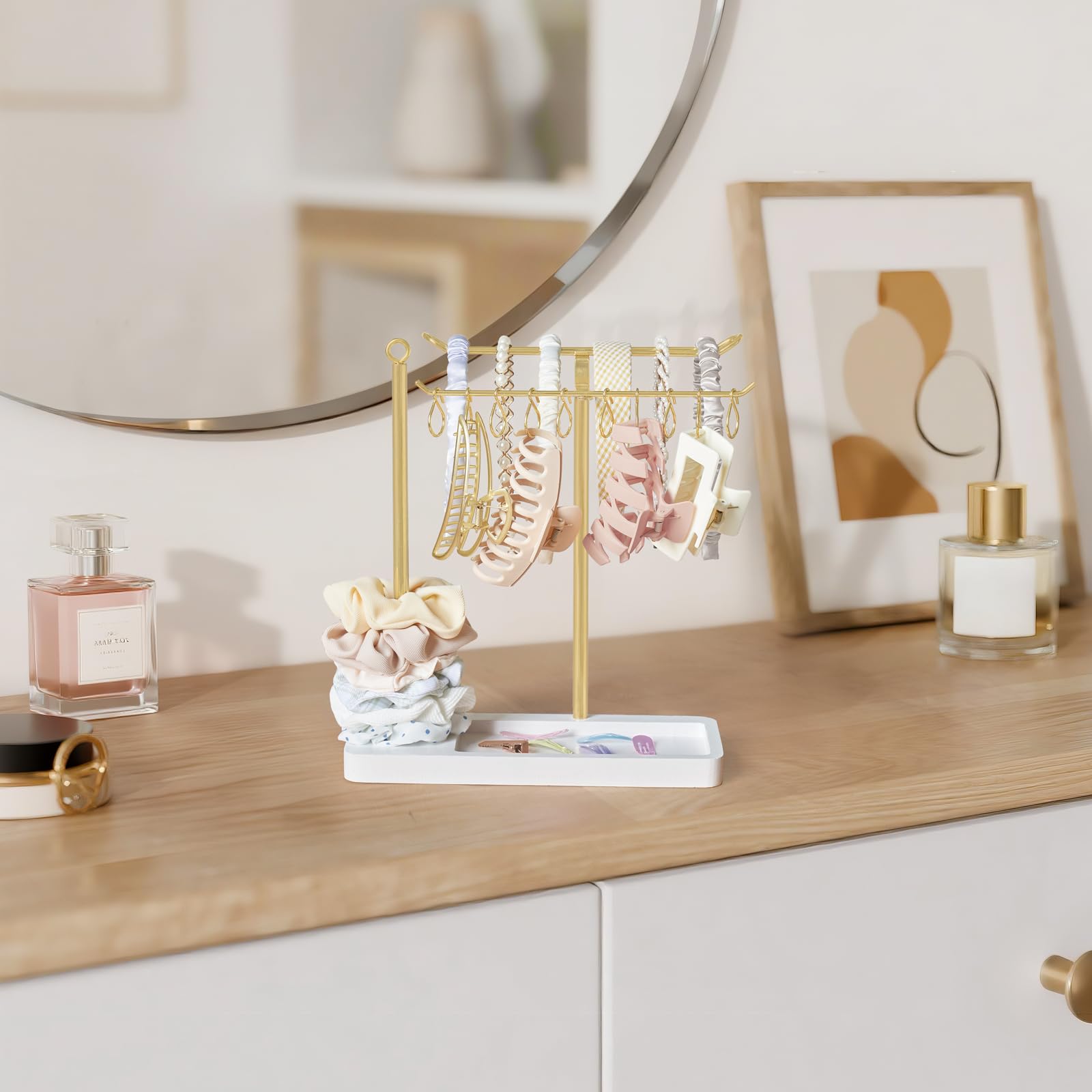 Dahey headband holder base and rod highlight sturdy pine wood construction for lasting use.