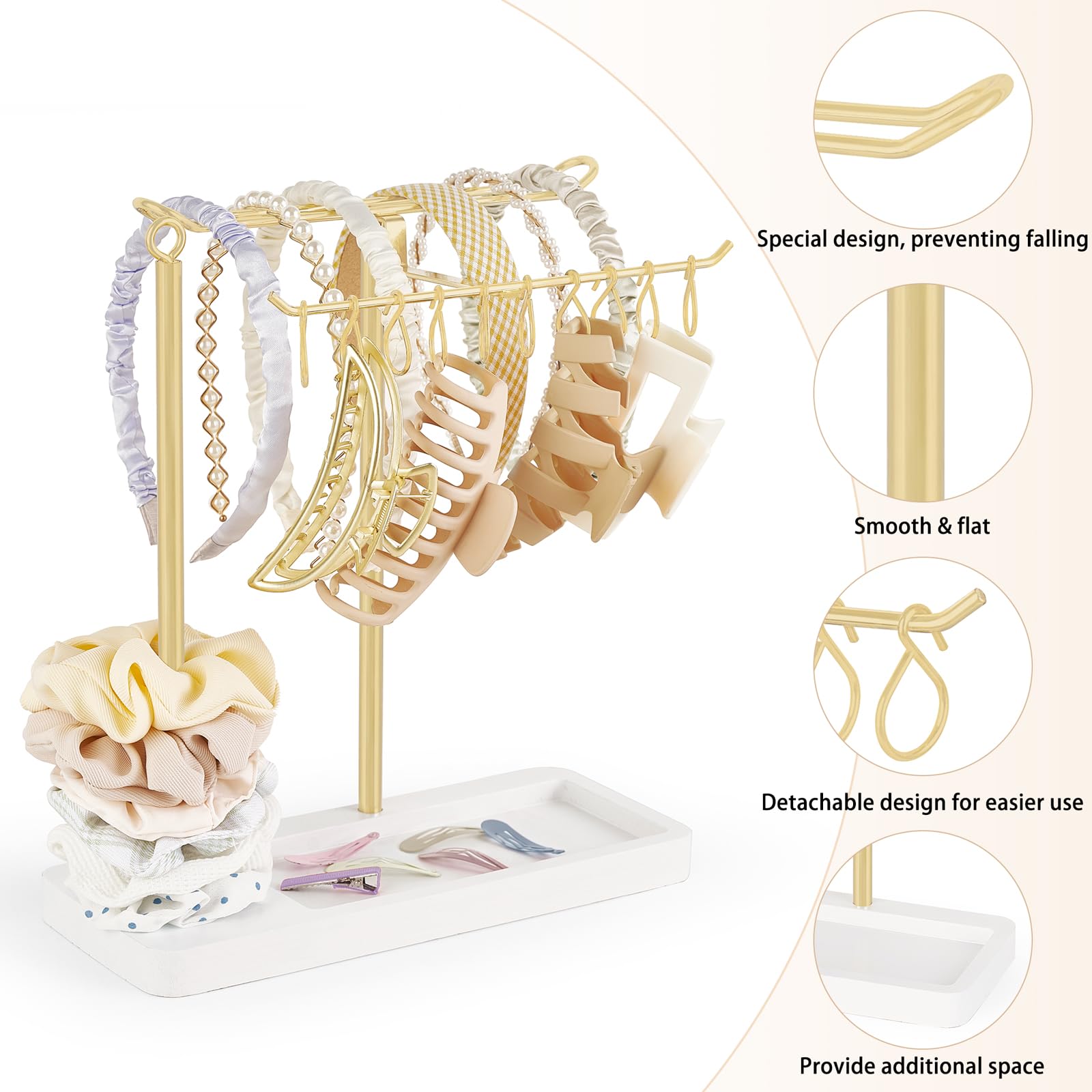Dahey headband holder grooves store small items like claw clips, maximizing storage.