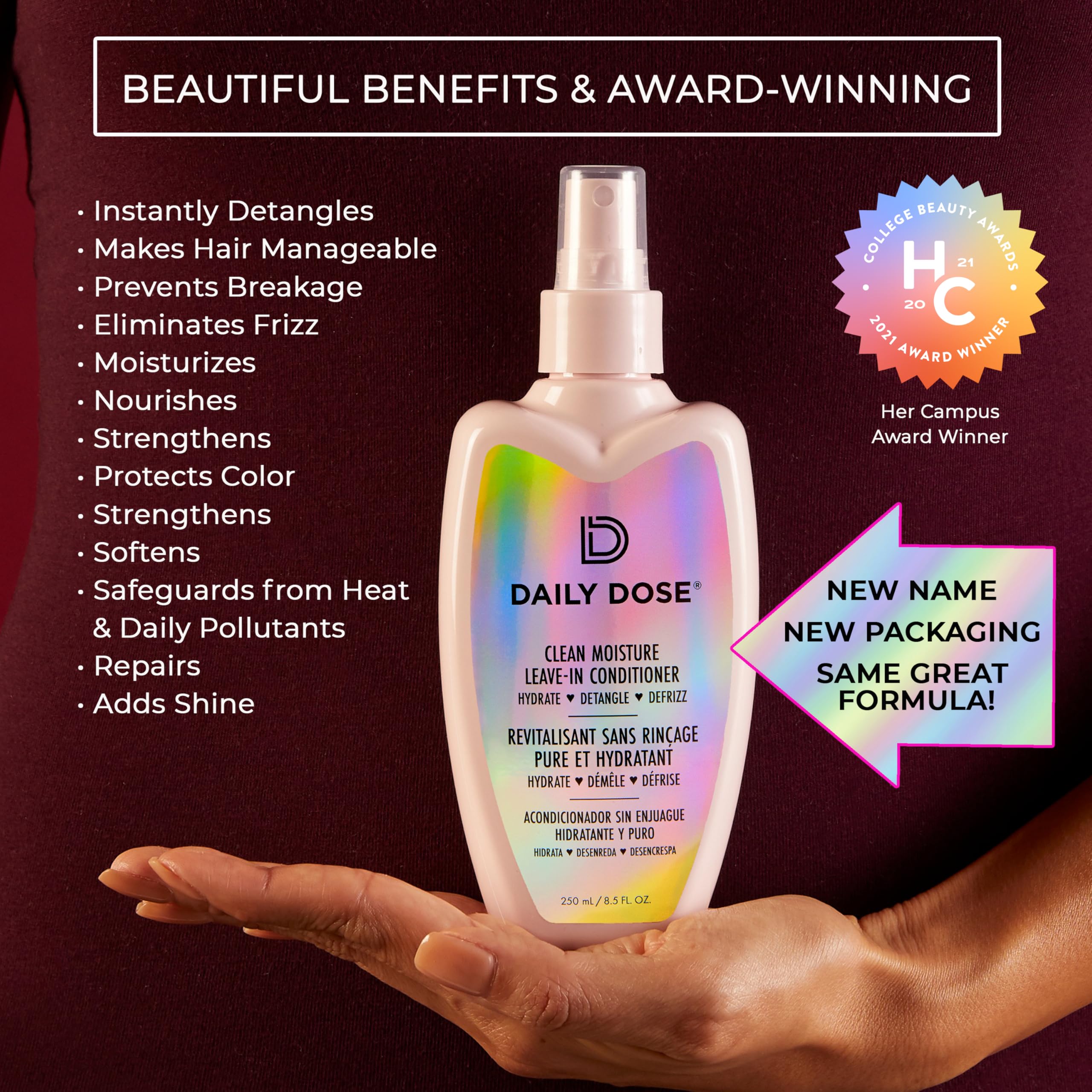 DAILY DOSE Leave-In spray-mist shows effortless detangling and quick styling.