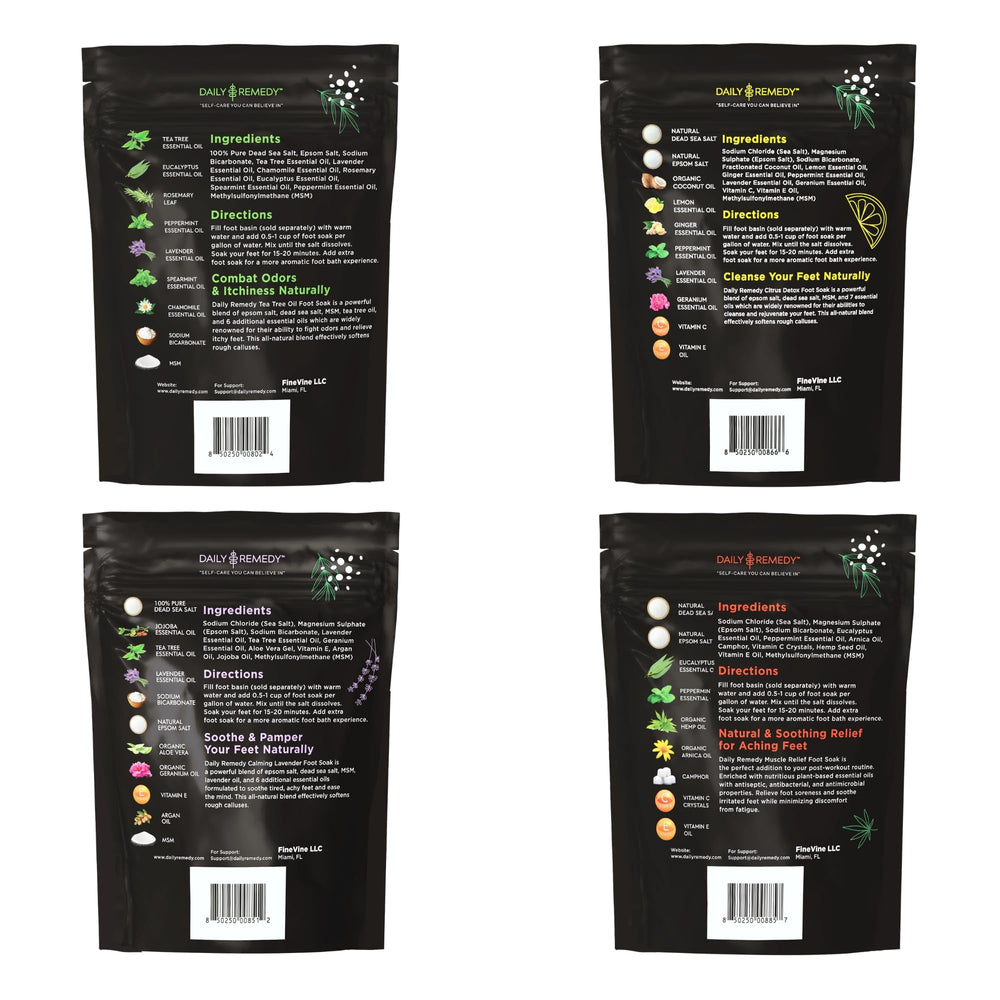 Daily Remedy Foot Soak Salts with muscle relief focus after workouts.