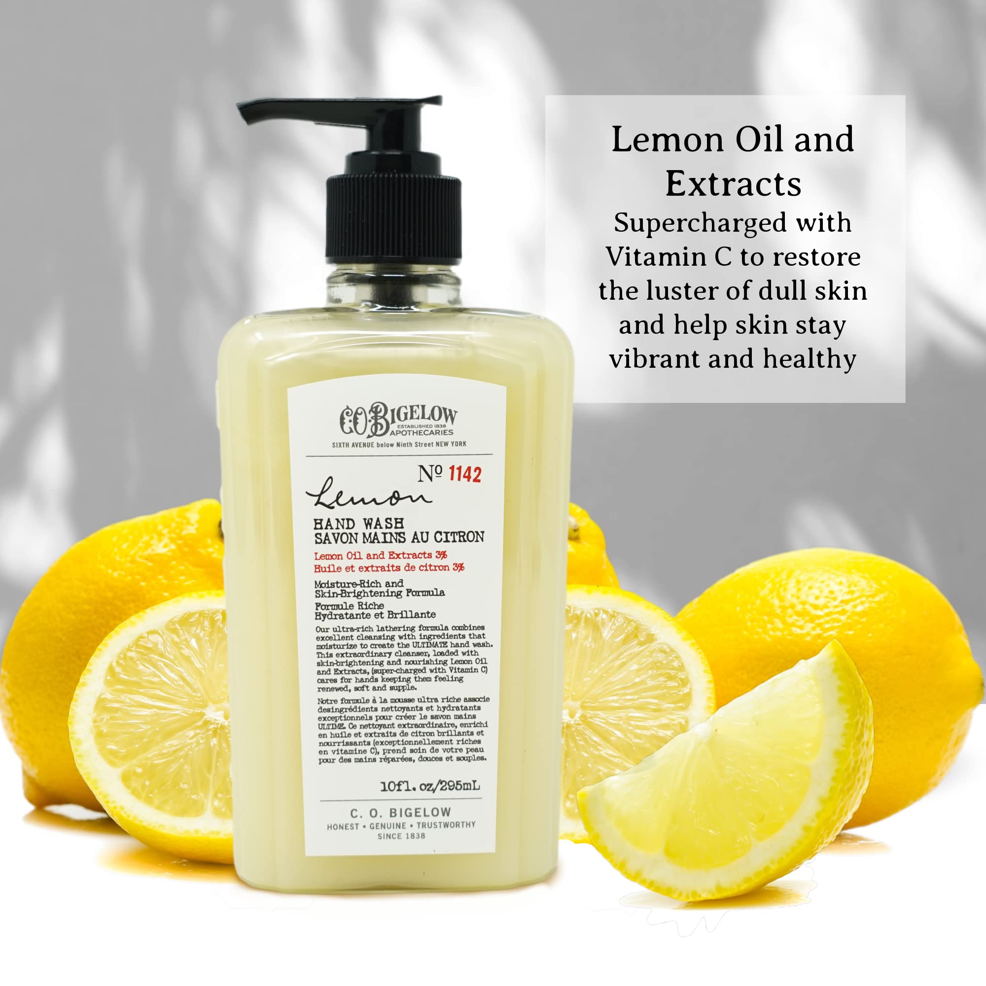 Daily-use sink setup with C.O. Bigelow Lemon Hand Wash suited for kitchen or bathroom.