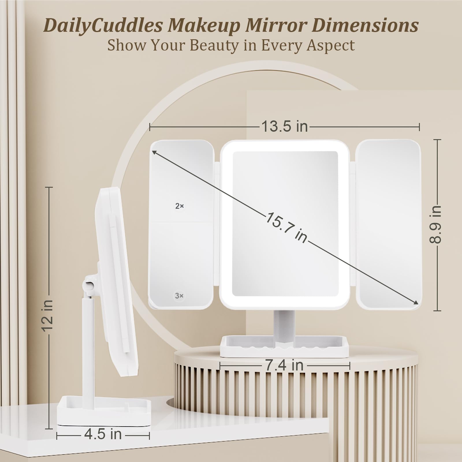 DailyCuddles makeup mirror offers three color modes for different settings and looks
