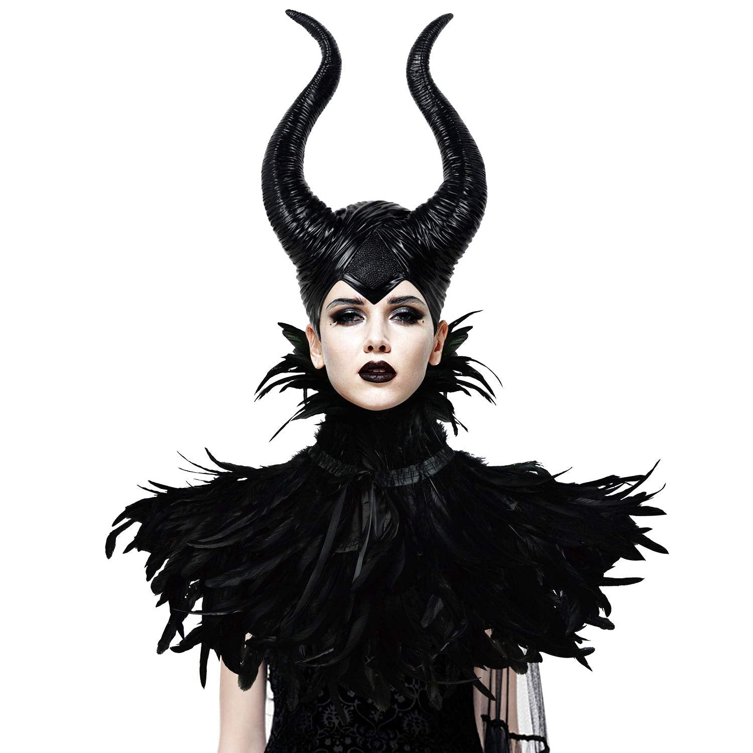 Daisen black crow feather cape drapes for a dramatic gothic look.
