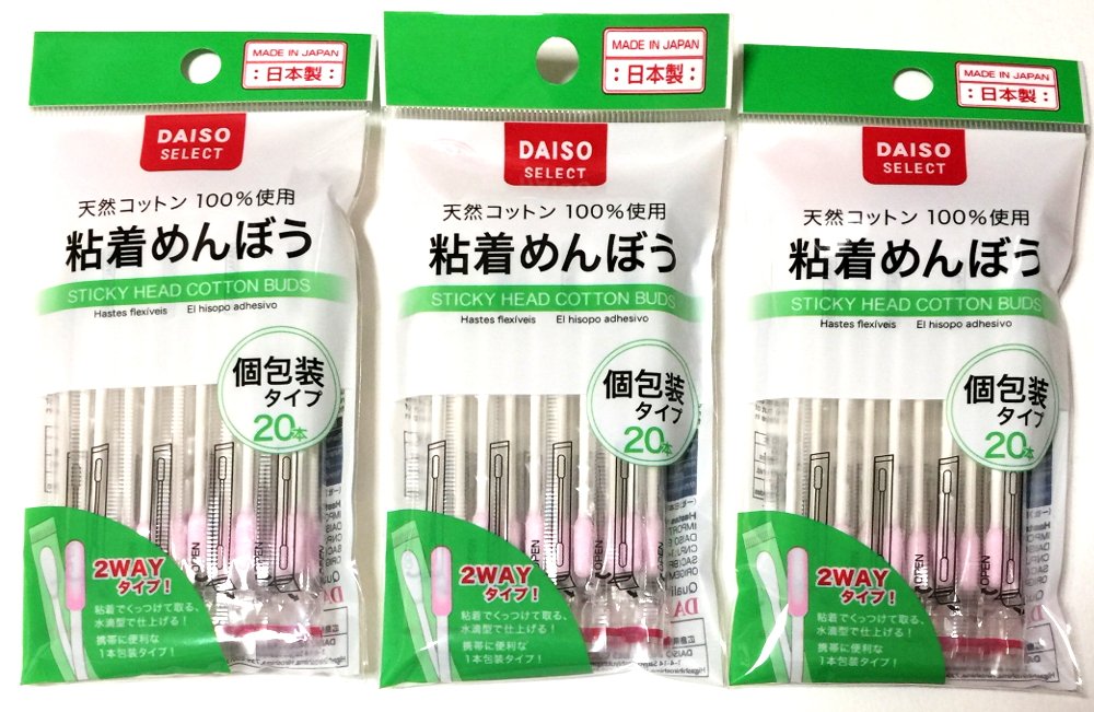 Daiso sticky head cotton buds closeup for precise cleaning and makeup tasks