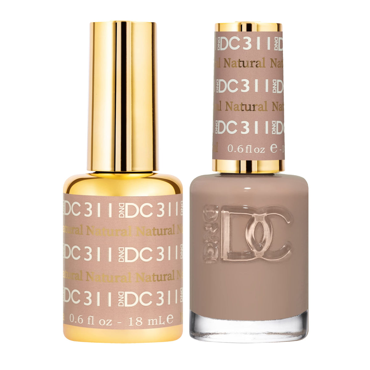 Daisy DND DC Gel Polish 311 Natural bottle shows taupe nude shade for natural nails.