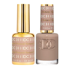 Daisy DND DC Gel Polish 311 Natural bottle shows taupe nude shade for natural nails.
