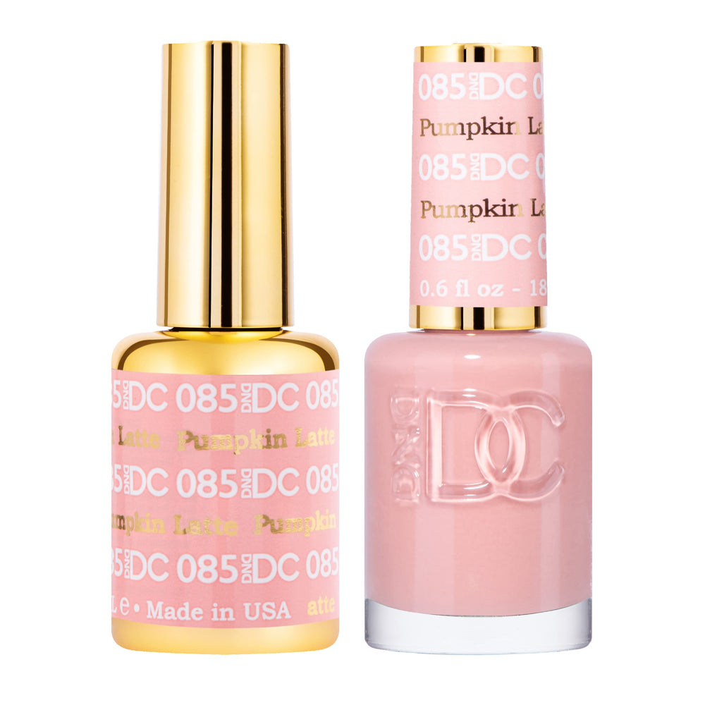 DAISY DND Pumpkin Latte gel nail polish bottle showing warm coral beige for long-lasting manicure