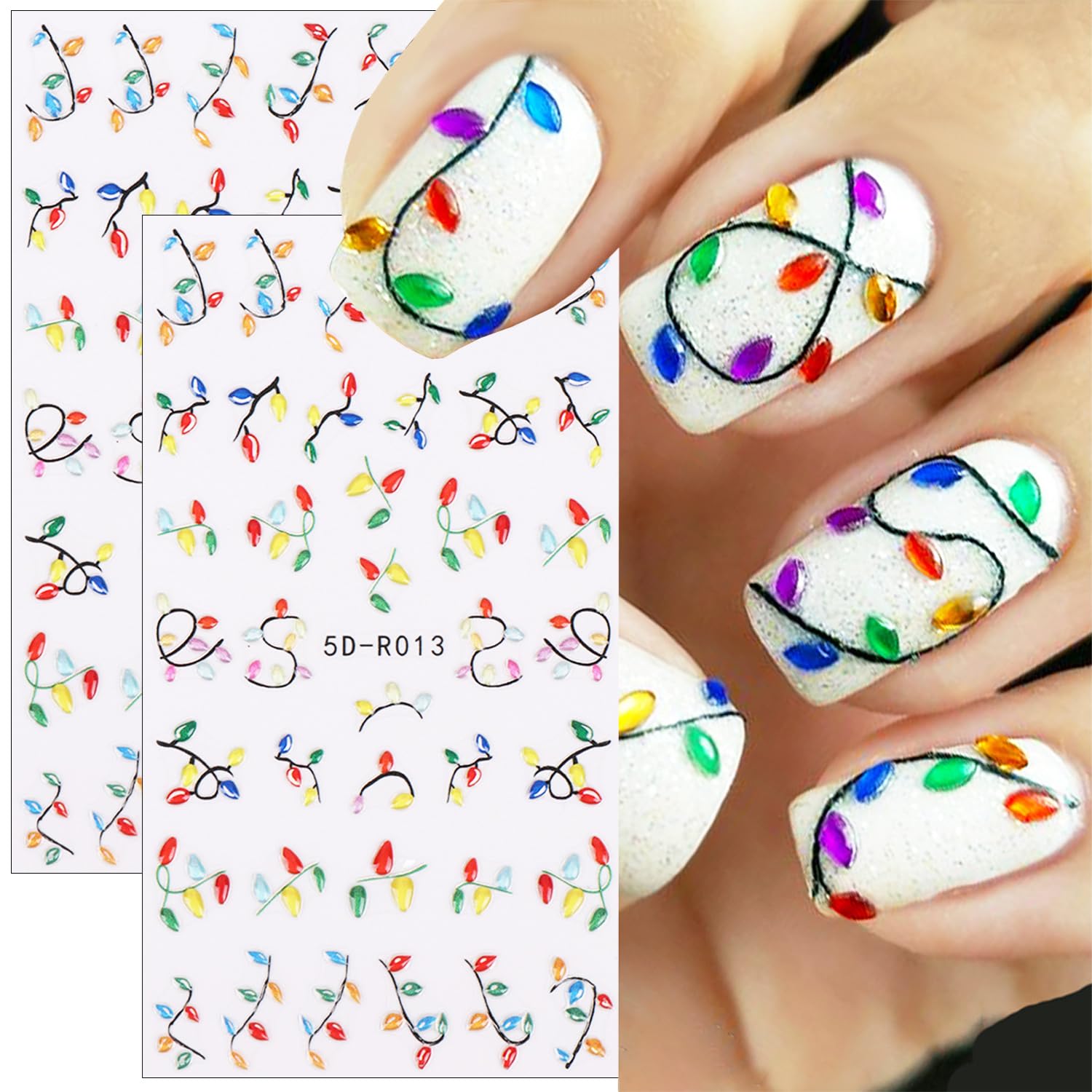 DAJIJIYOU pegatinas de uñas con luces navideñas, ideales para decoraciones festivas.