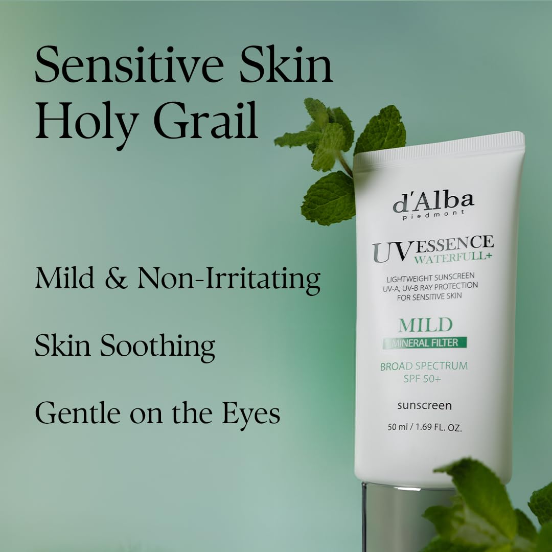 d'alba Piedmont Waterfull non-nano mineral filter; irritation-free sunscreen for sensitive skin.