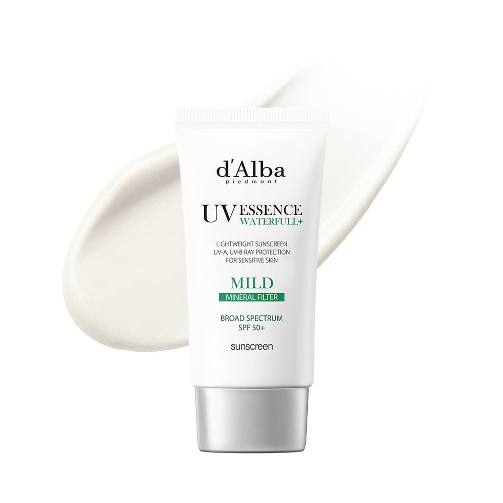 d'alba Piedmont Waterfull sunscreen bottle; mineral protection for daily sun defense.