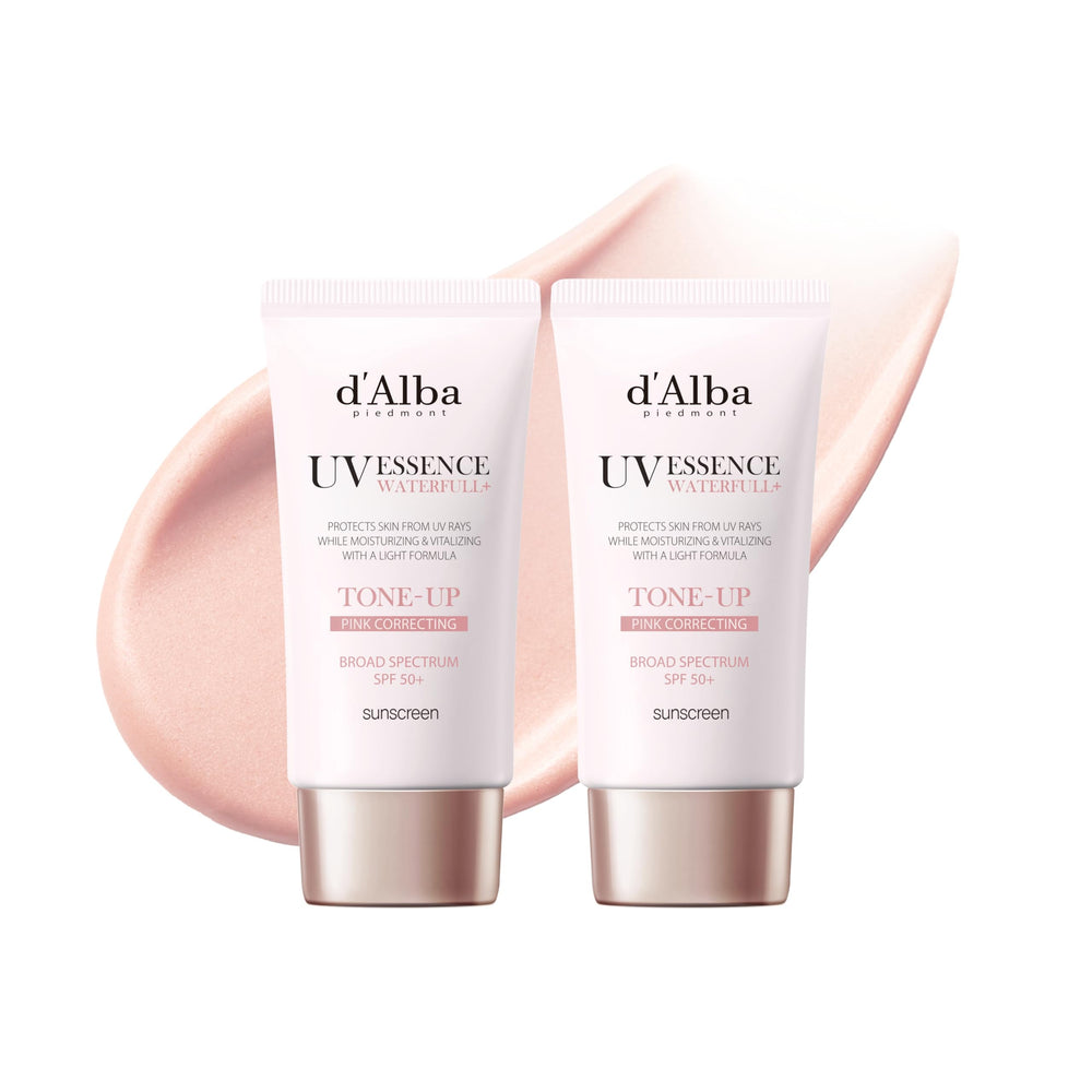d'alba Piedmont Waterfull Tone-Up Sunscreen Serum bottle closeup highlighting dewy glow and SPF protection