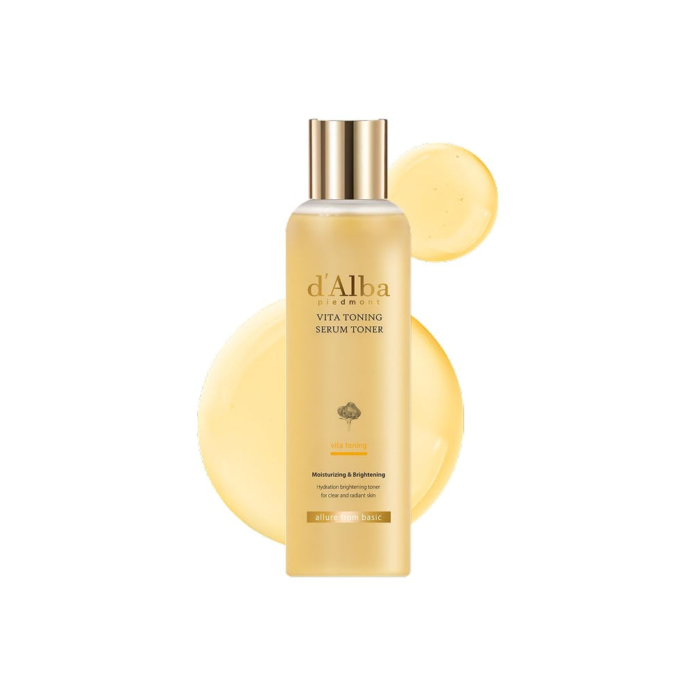d'alba Piedmont White Truffle Vita Toning Serum Toner bottle front for brightening and hydration.