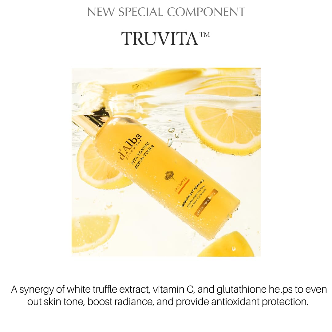 d'alba Piedmont Vita Toning Serum toner glass packaging highlights premium feel and sustainability.