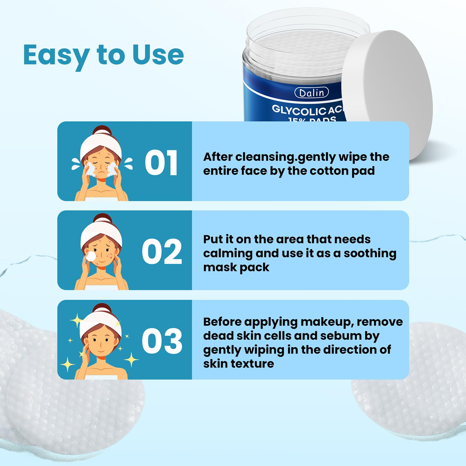 Dalin 60-pads pack for daily exfoliation and renewal