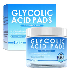 Dalin Glycolic Pads bottle closeup, highlighting exfoliation for smoother skin.
