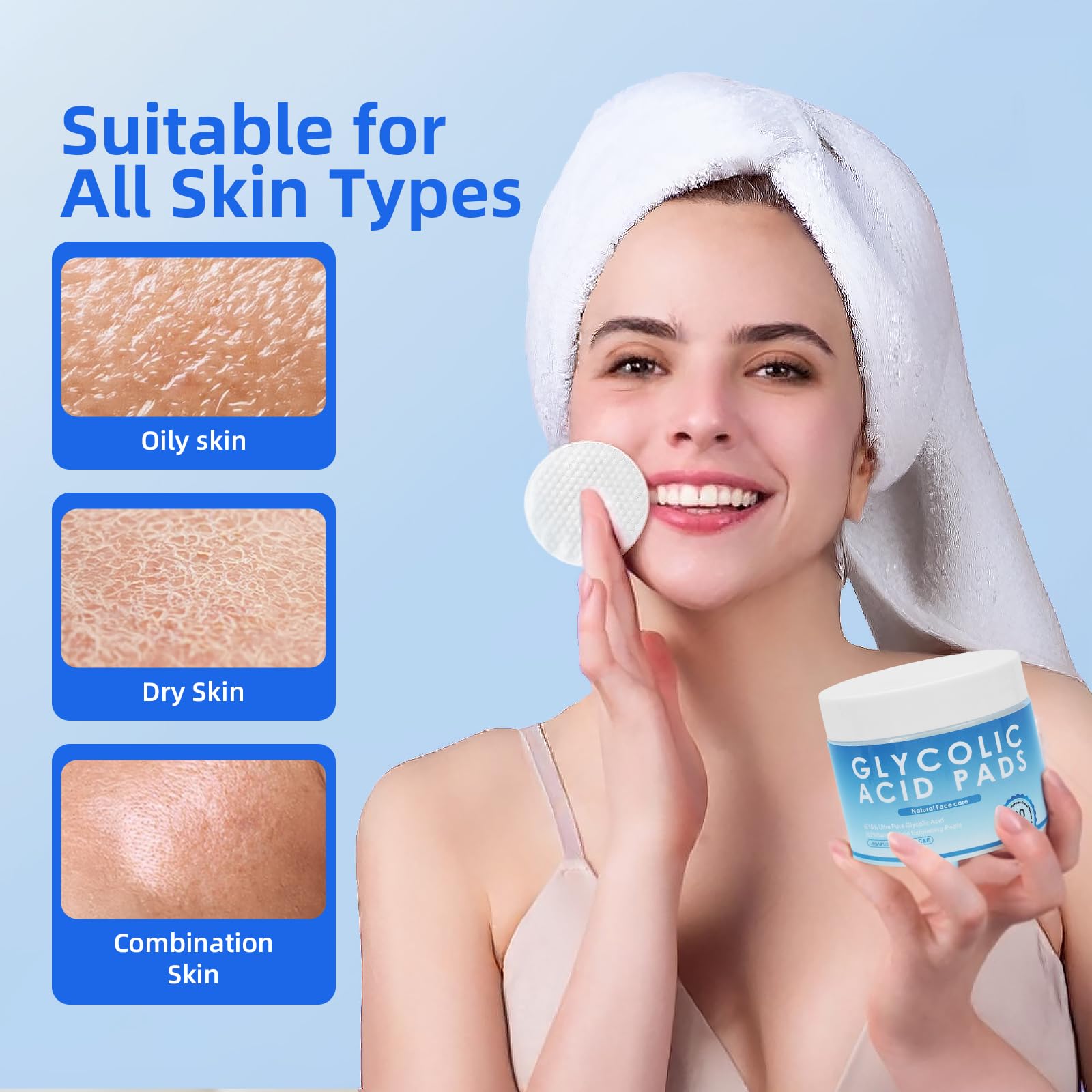 Dalin Glycolic Pads on face during routine for clearer, balanced skin.