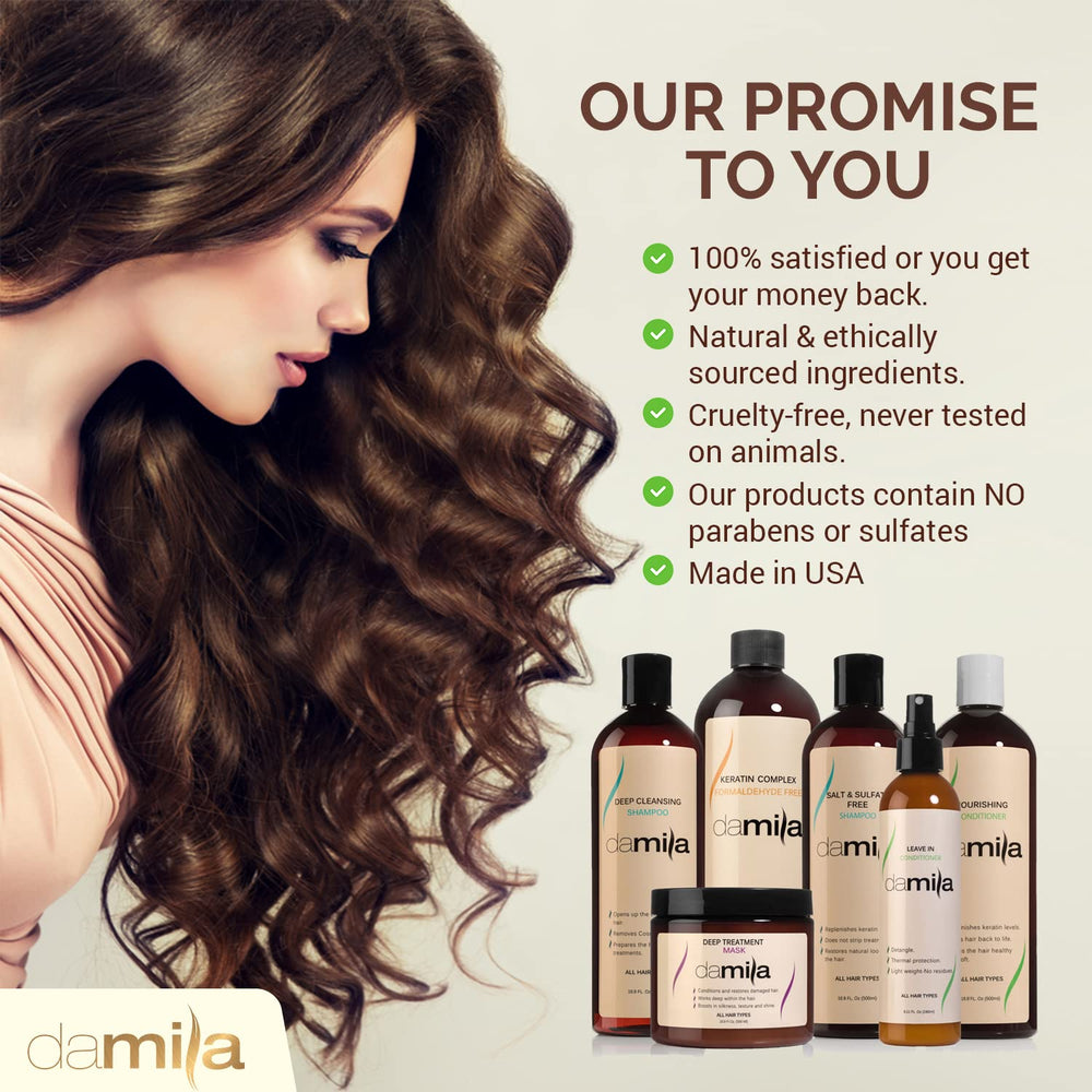 Damila bathroom counter shot suggests daily use for color and keratin treated hair.