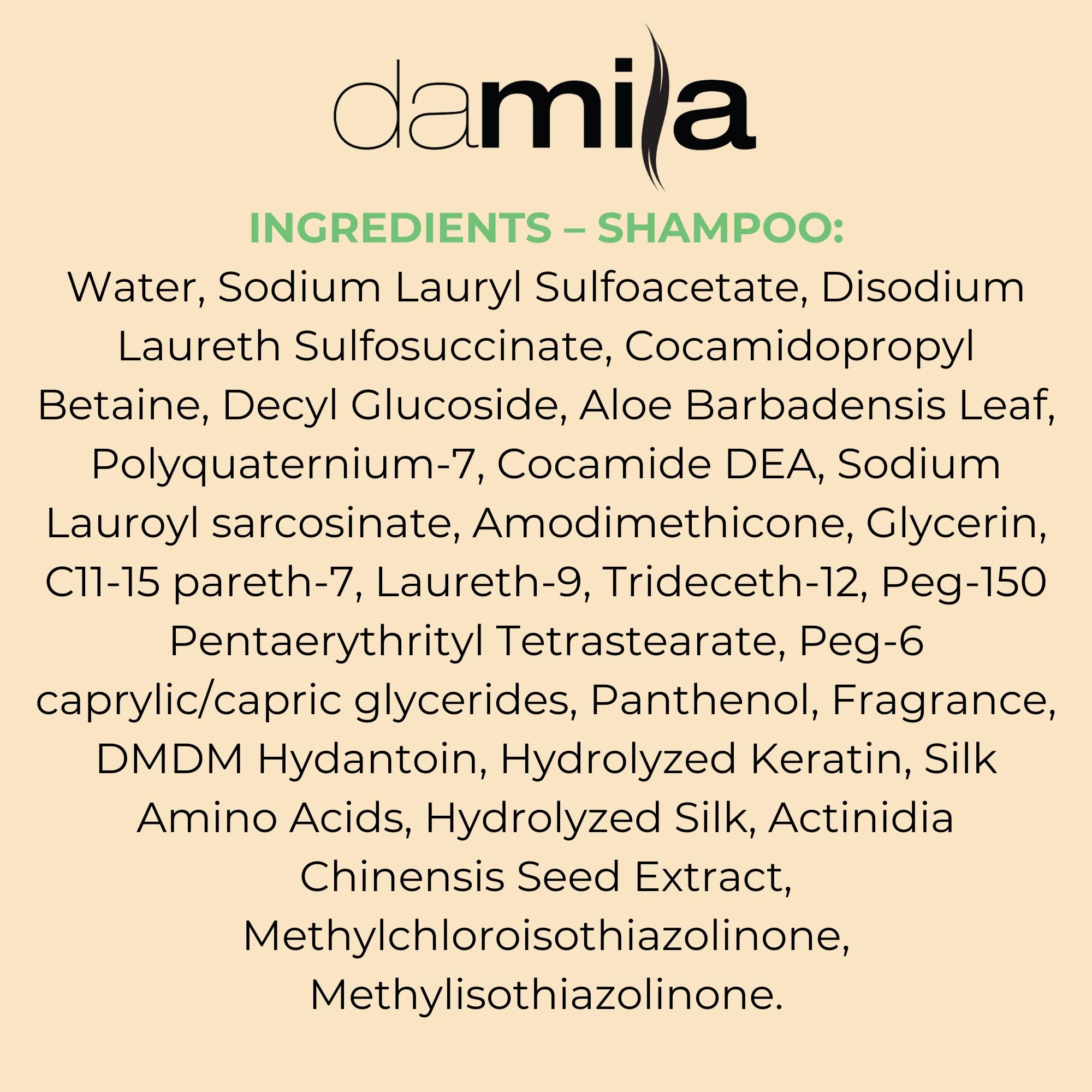 Damila bottle label natural botanicals communicates soothing scent and gentle cleanse.