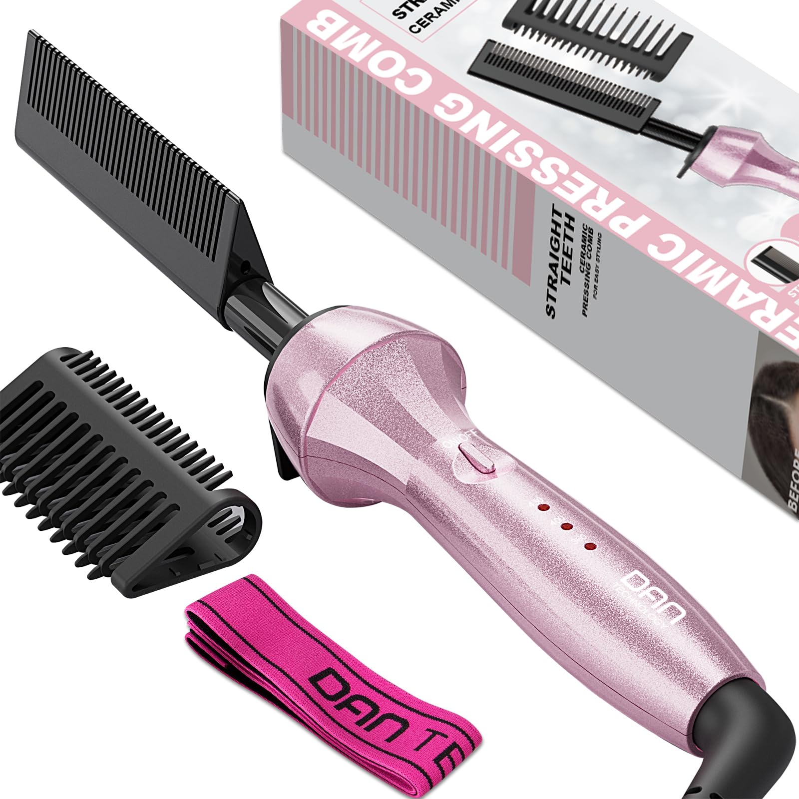 DAN Technology hot comb pink closeup showing smooth glide for quick styling.