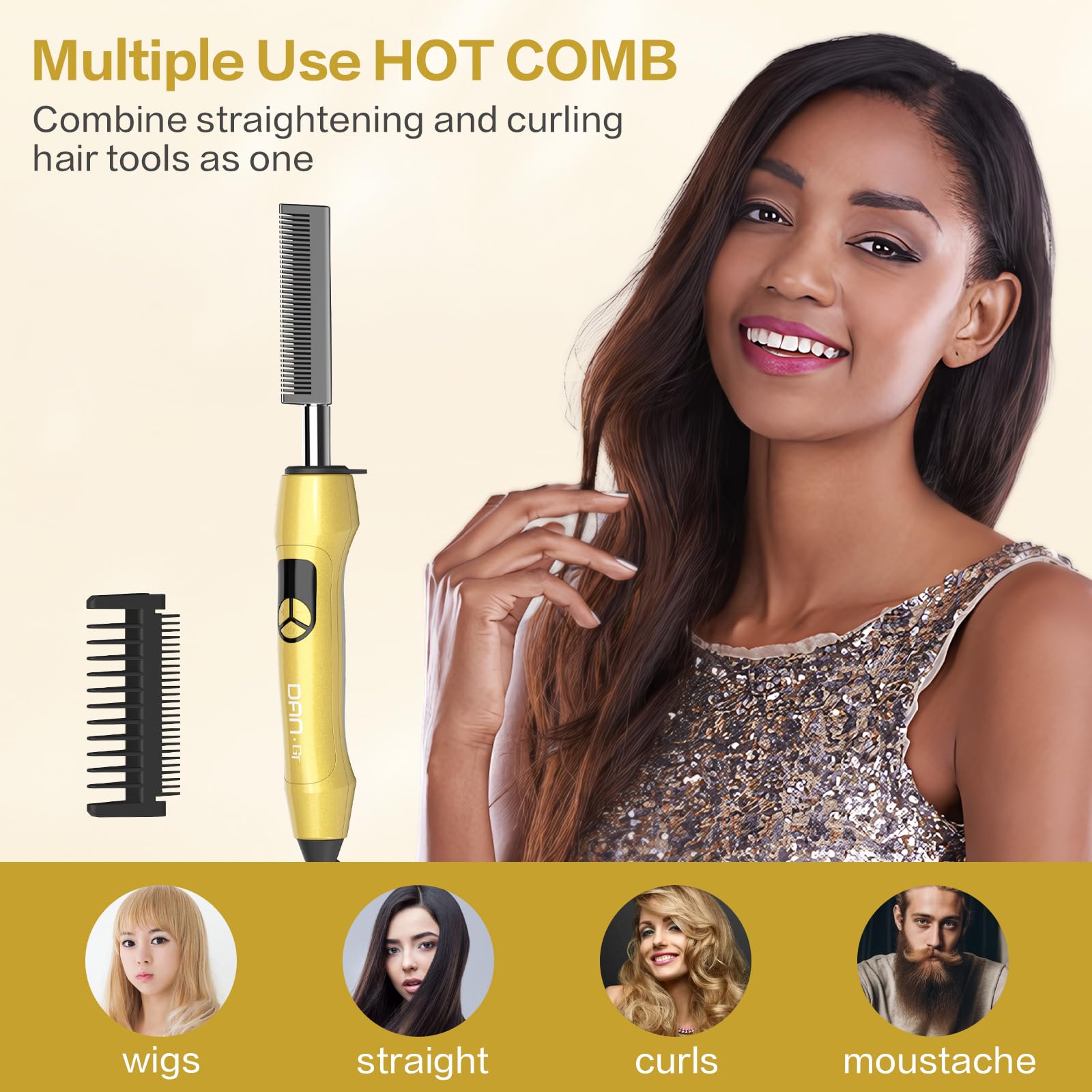 DAN Technology easy-grip handle hot comb supports comfortable daily use.