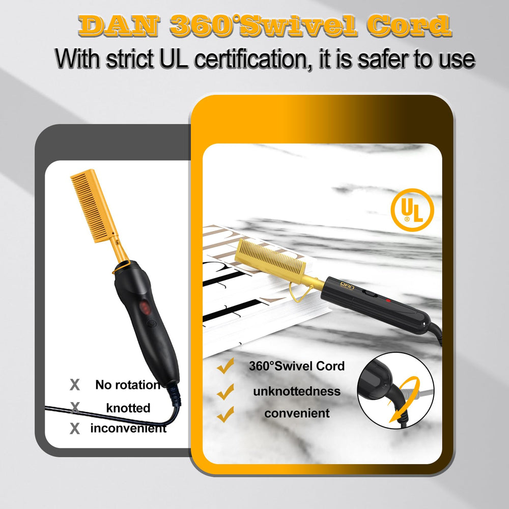 DAN Technology hot comb dual-voltage for travel styling anywhere.