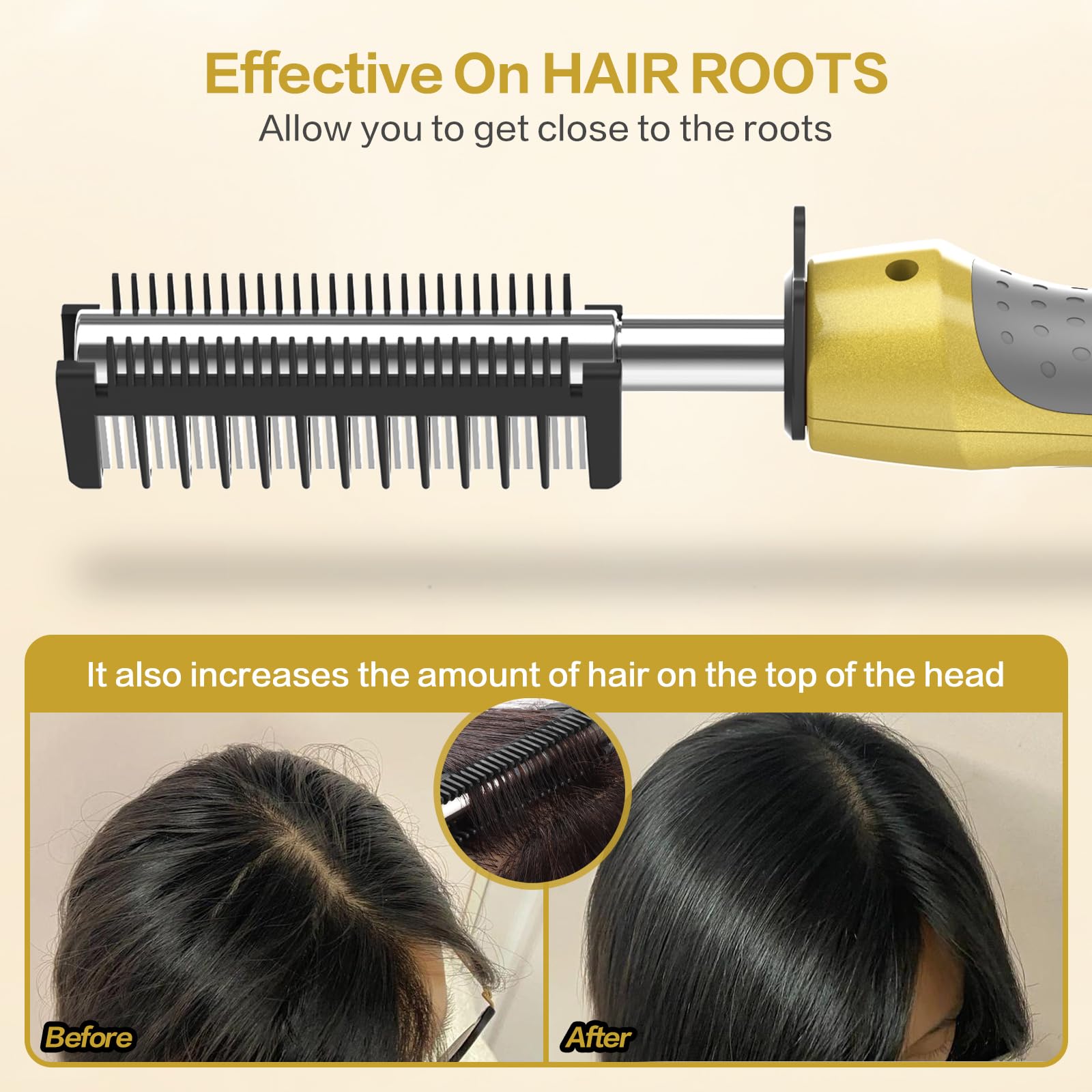 DAN Technology hot comb in use on wigs for seamless press and texture.