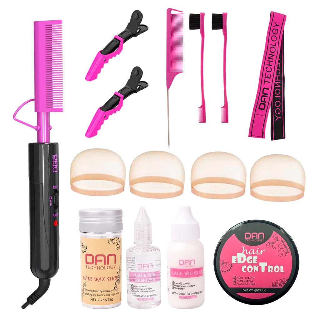 DAN Technology hot comb set close-up highlighting ceramic glaze for frizz control and silky shine.
