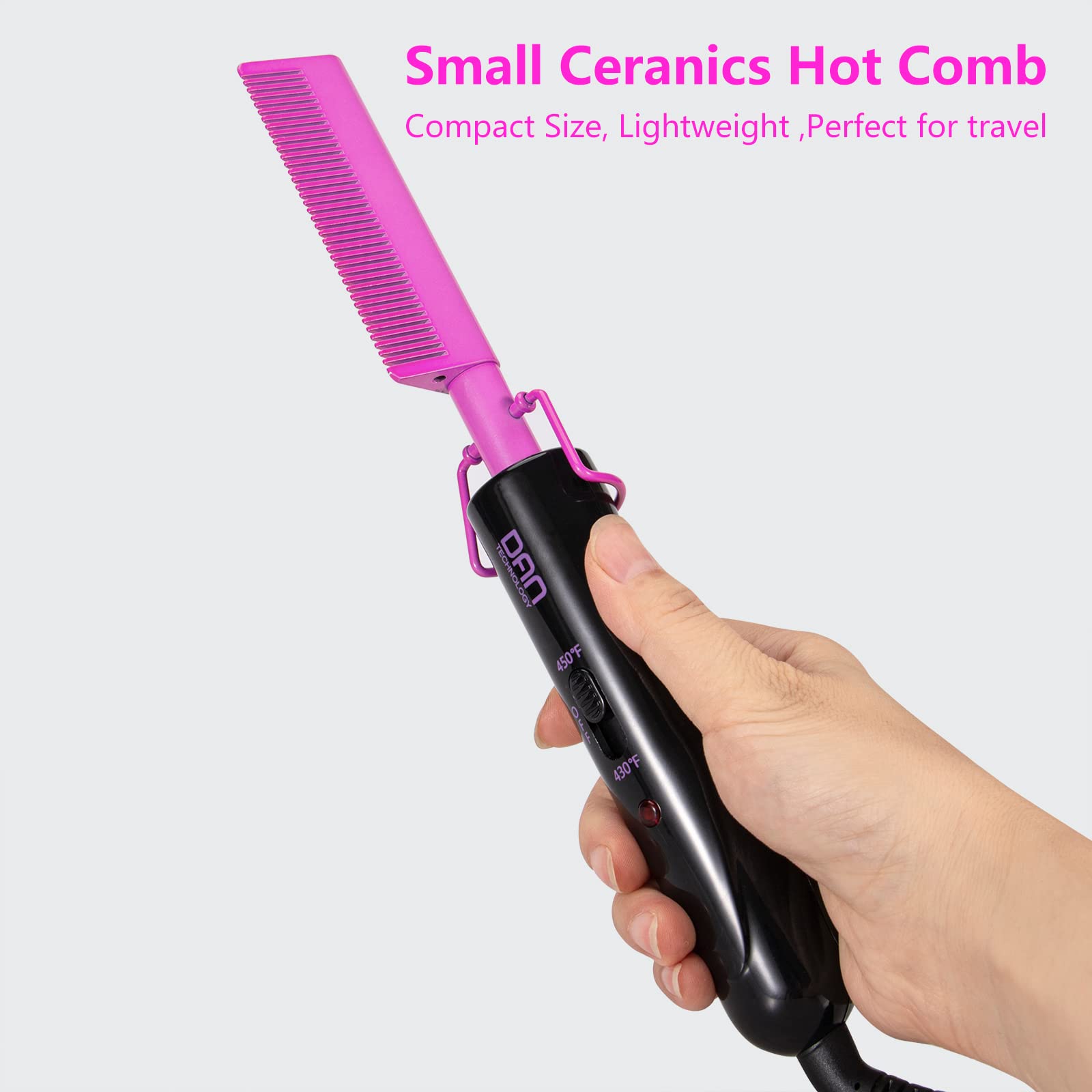 DAN Technology hot comb set packaged image emphasizes portable size for on-the-go styling.