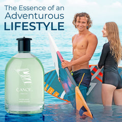 Dana CANOE aftershave bottle back detail highlighting masculine finish and refined design.