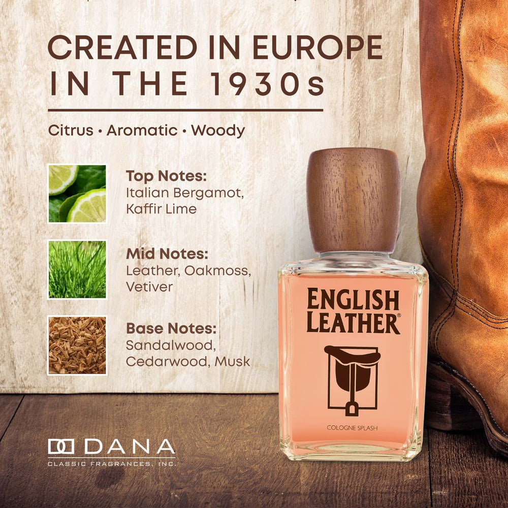 Dana English Leather travel image suggests on-the-go scent reliability.