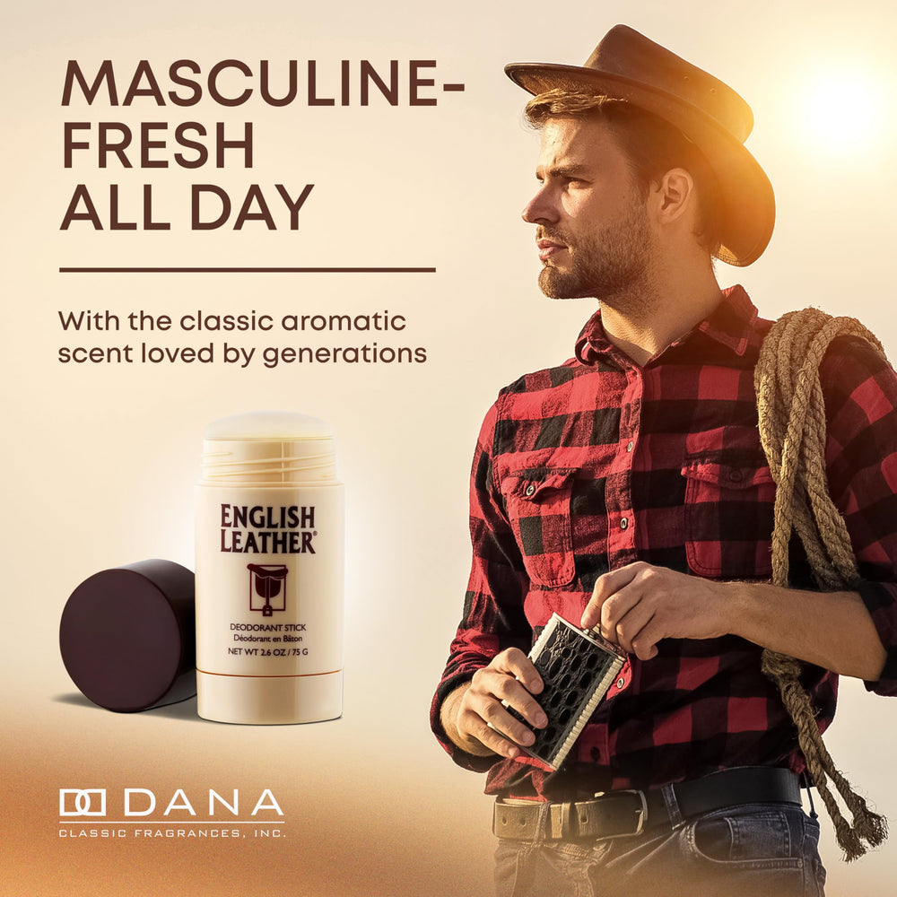 Dana English Leather sandalwood note close-up evokes warm, timeless masculinity.