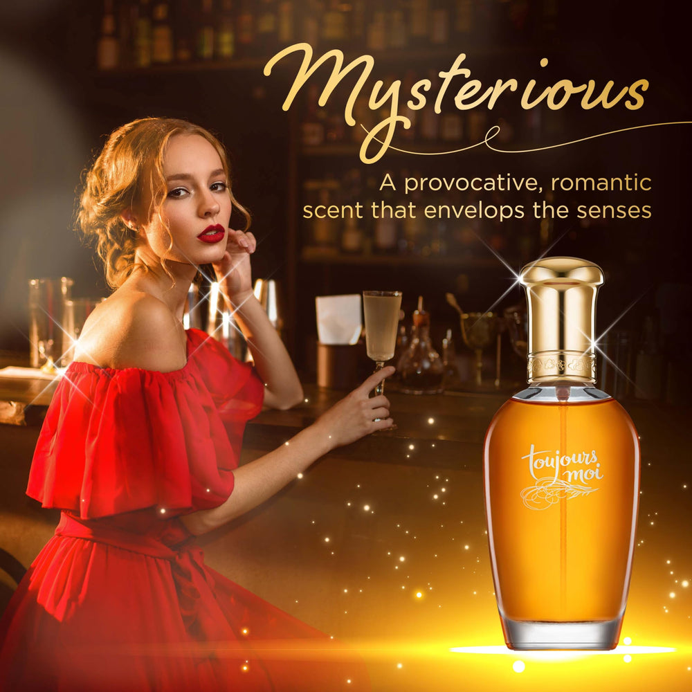Dana Toujours Moi bottle side panel highlighting luxury fragrance