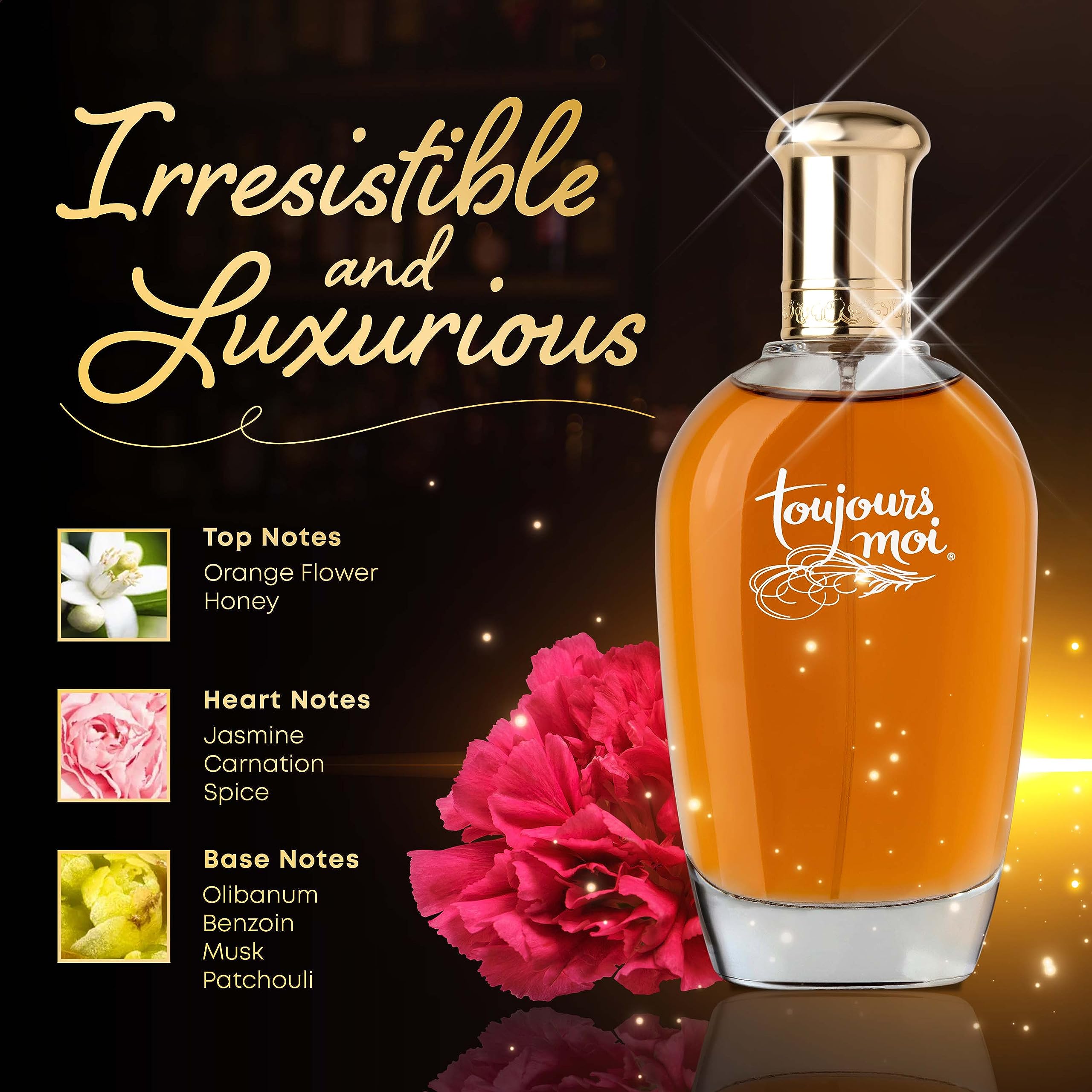Dana Toujours Moi closeup shows jasmine and orange blossom notes