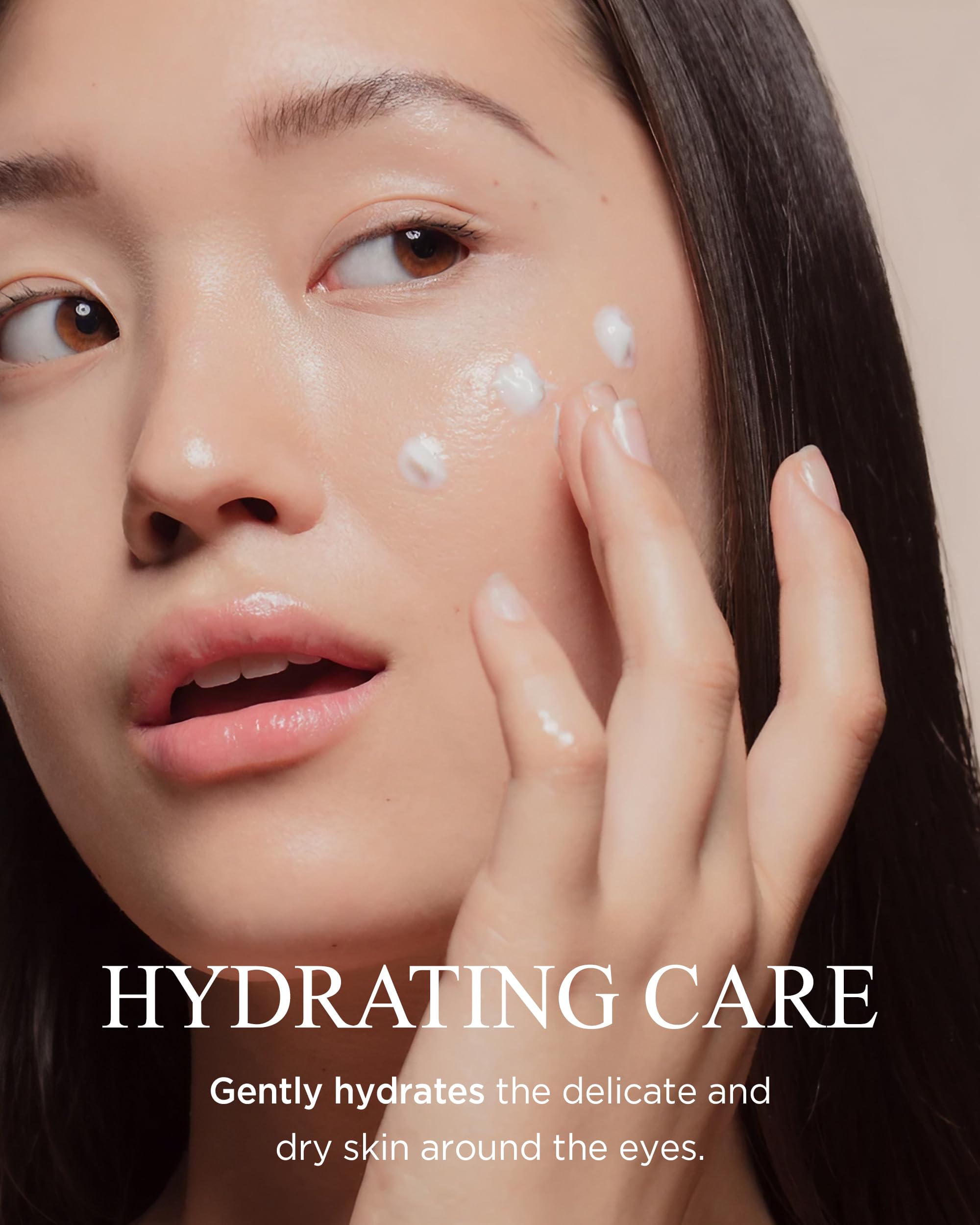 Danahan eye cream application demonstrates gentle eye area massage for improved elasticity.