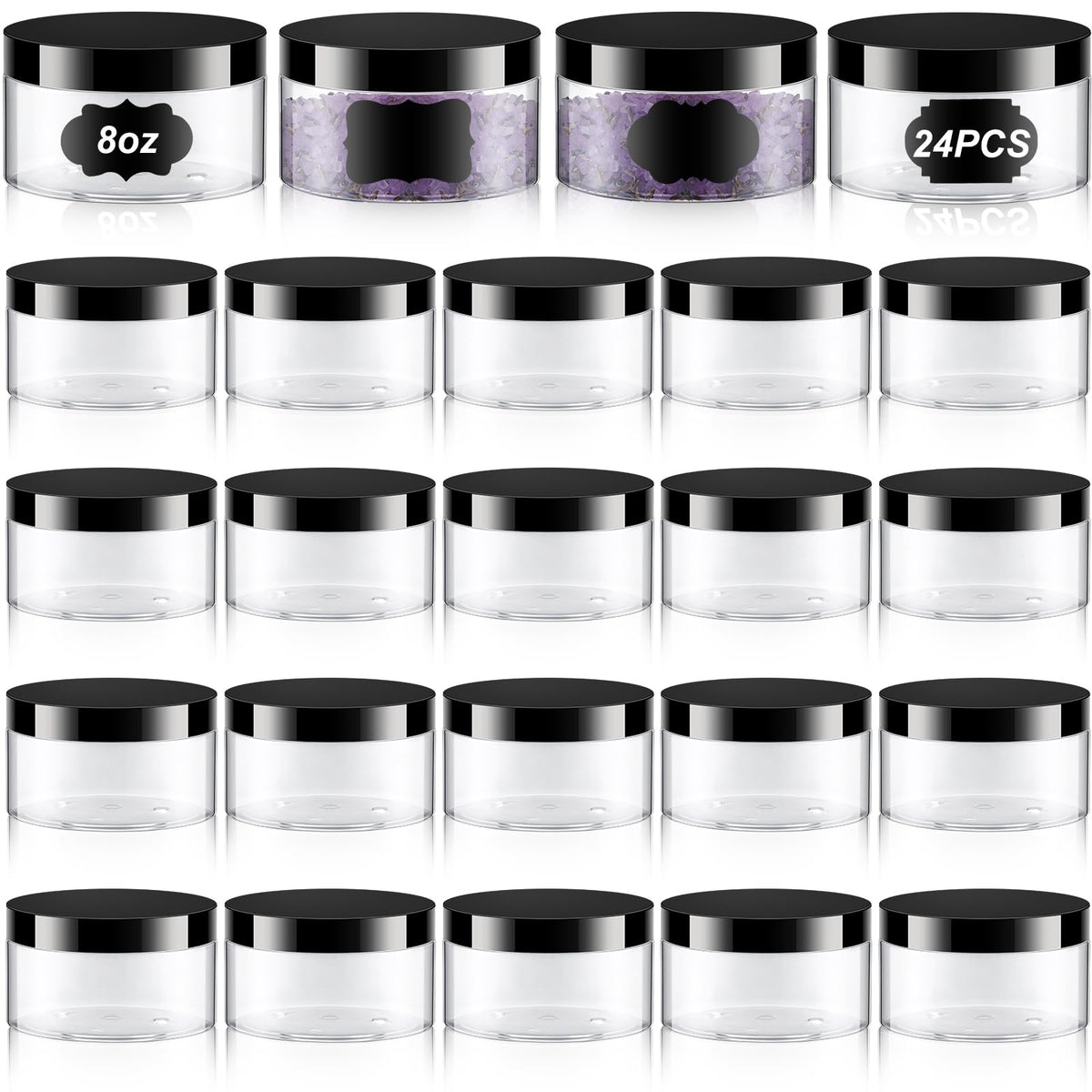 Dandat 24pcs 8oz clear jar set for easy labeling and storage.
