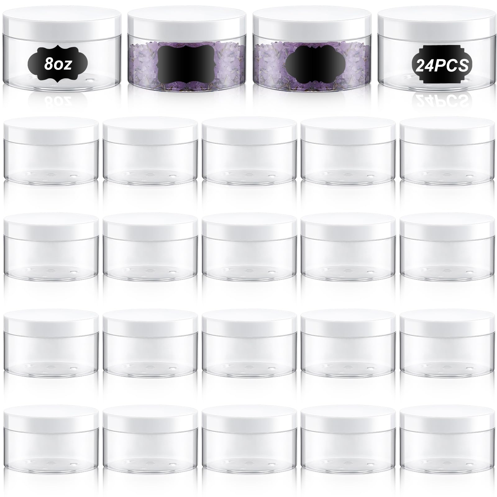 Dandat 8oz clear jars with lids showing sturdy storage for lotions and creams