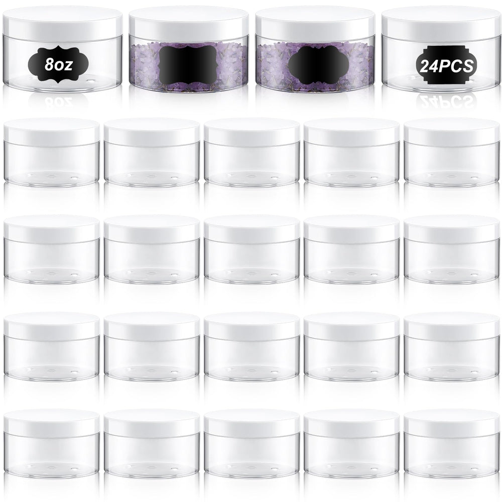 Dandat 8oz clear jars with lids showing sturdy storage for lotions and creams