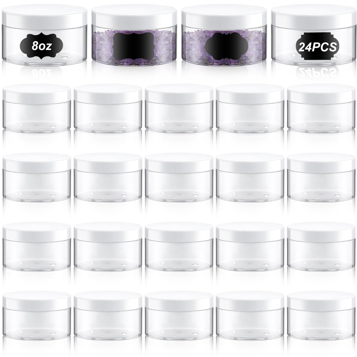 Dandat 8oz clear jars with lids showing sturdy storage for lotions and creams