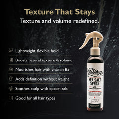 DandyMen Sea Salt Spray texture on hair shows natural volume and movement.