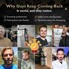 DandyMen styling paste natural shine finish highlights hair with a healthy, subtle glow.