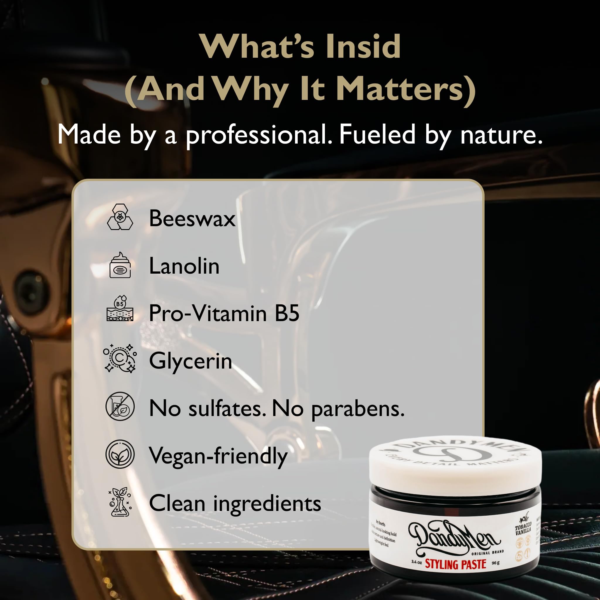 DandyMen styling paste texture-look captures medium hold with flexible control.