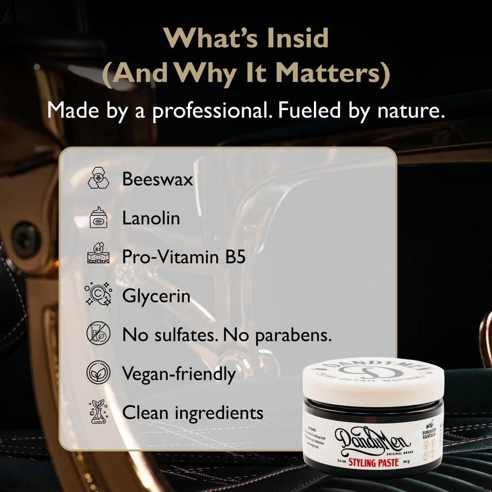 DandyMen styling paste texture-look captures medium hold with flexible control.