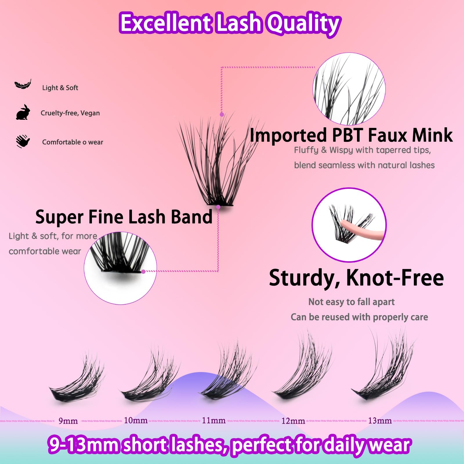 DAODER cluster lashes wispy 3D fluffy lightweight for comfortable all-day wear